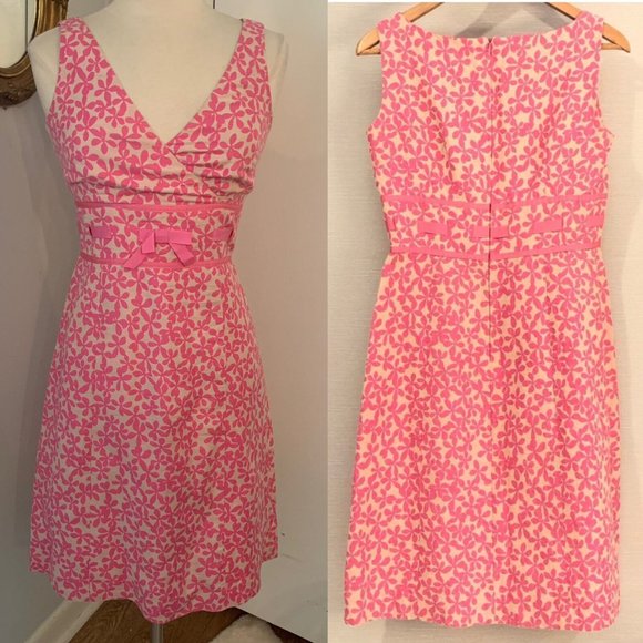 Maggy London Pink Floral Dress Fit & Flare 6 sleeveless Cocktail Easter V Neck - Picture 10 of 12